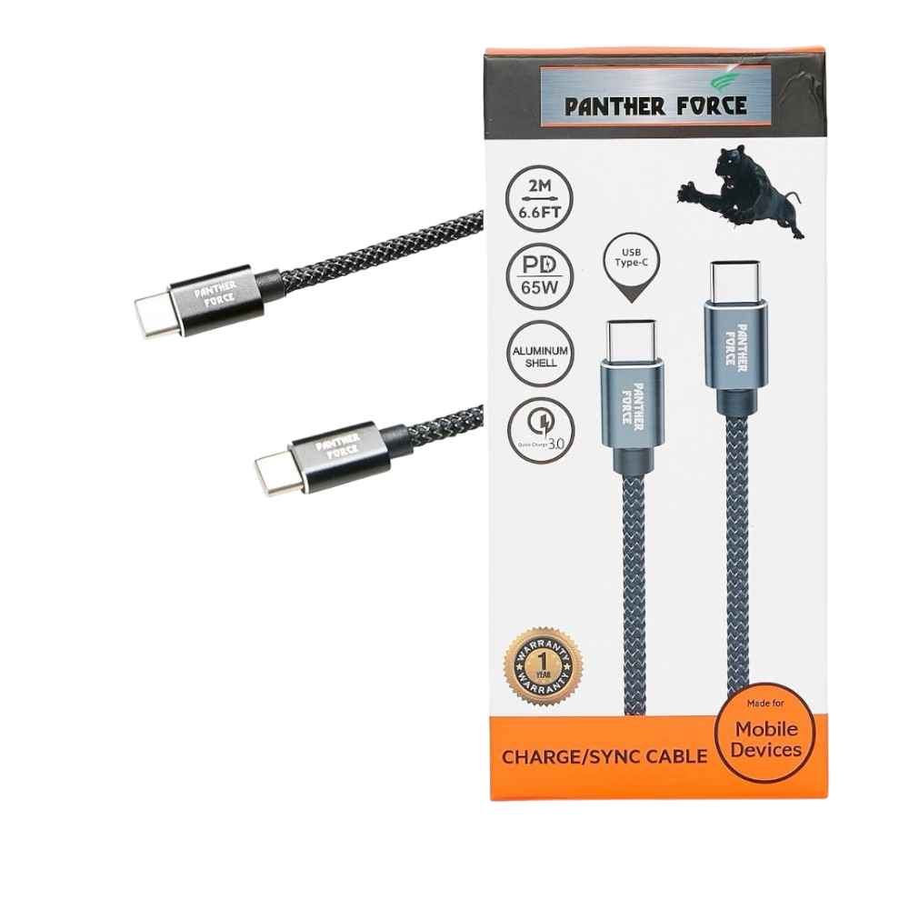 PF61- Panther Force Fast Charge/Sync USB-C to Type-C Cable - Extended Length for Convenient Charging and Syncing of Your Phone PF61- Panther Force Fast Charge/Sync USB-C to Type-C Cable - Extended Length for Convenient Charging and Syncing of Your Phone